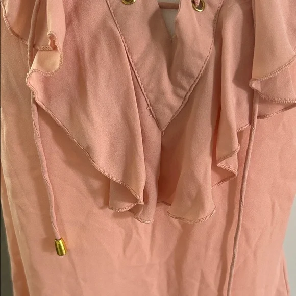 New York & Company Peach Ruffle Lace-Up Blouse - Picture 3 of 6